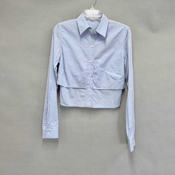 Tome Light Blue Poplin Button-Up Long Sleeve Blouse Open Back Size 2 - Picture 2 of 14
